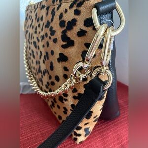 NWT..THACKER LEOPARD PRINT CALF HAIR LEATHER CHAIN CROSSBODY SHOULDER BAG